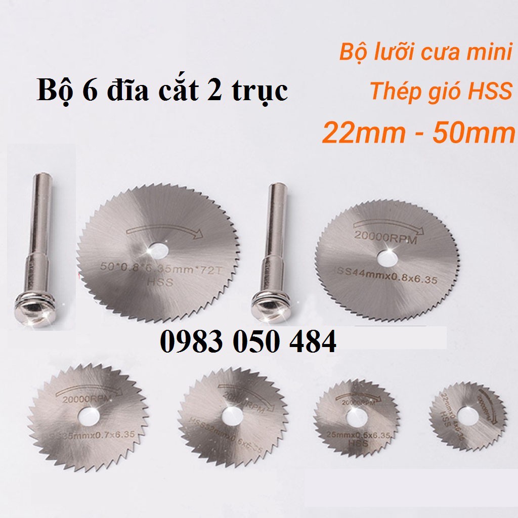 lưỡi cắt gỗ mini cho máy khoan - đĩa cắt gỗ mini (6 đĩa cắt + 2 trục)