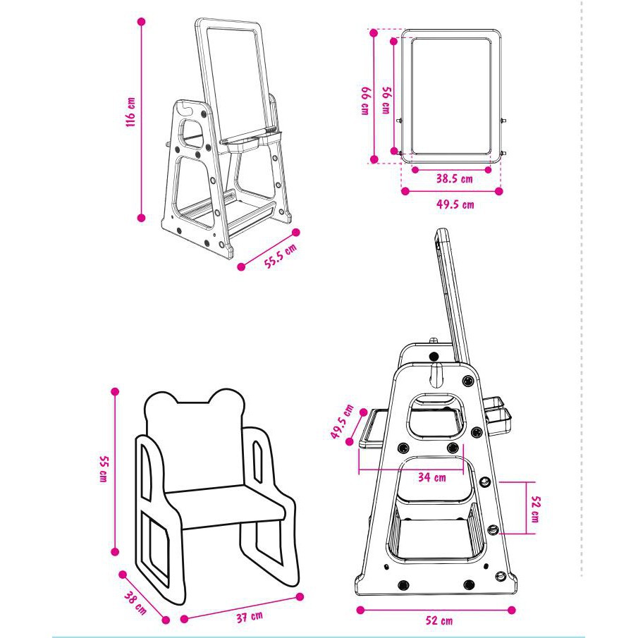 Ghế và bảng tập vẽ kiêm bàn học 2 trong 1 Toyshouse 0520-TH