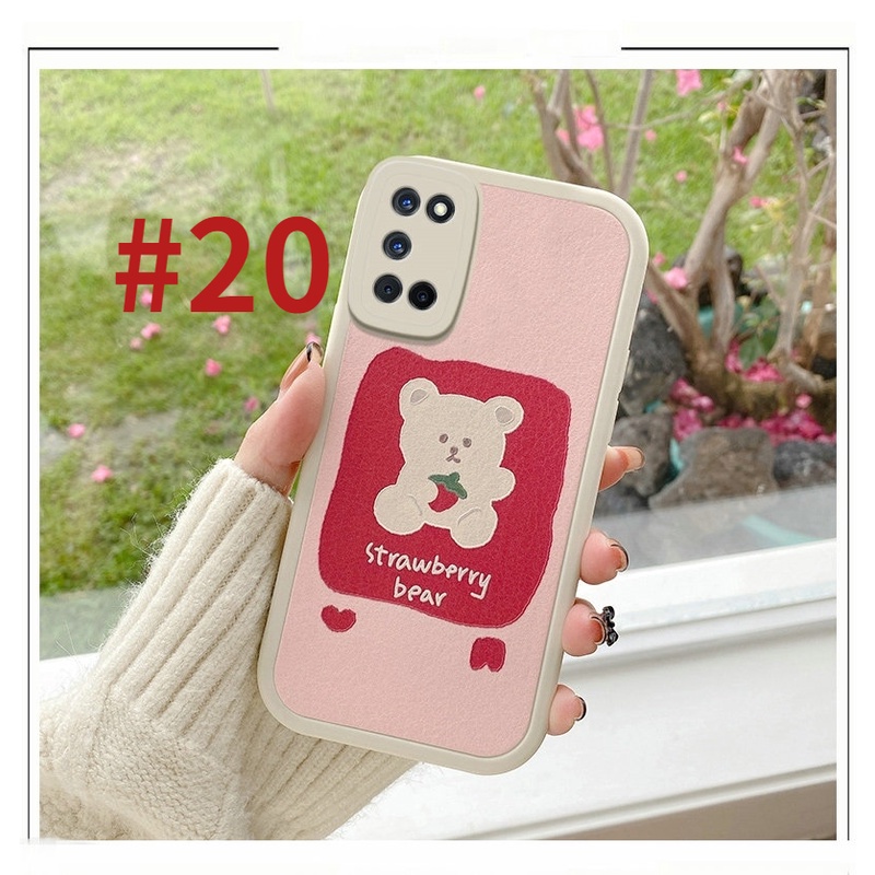 Samsung Galaxy A73 A53 A23 A13 4G 5G A32 A12 A22 LTE A11 A03 Core A51 A10S A21S M11 M22 M32 M12 S22 S21 FE Lambskin Cartoon Strawberry Bear Flowers Airbag Shockproof Soft Phone Case KQ 19