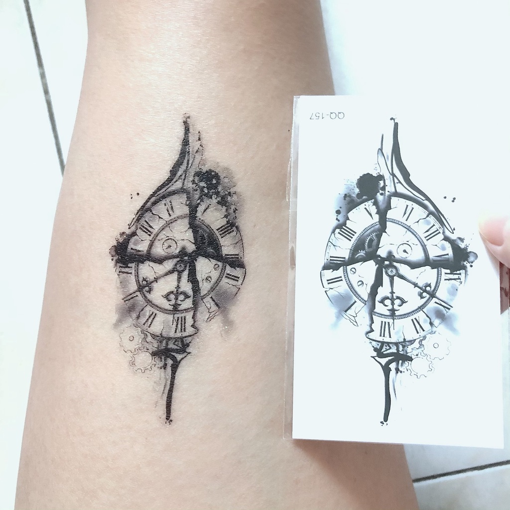 Hình xăm dán la bàn đồng hồ đủ size- phù hợp dán ở tay, chân, vai, ngực và lưng....