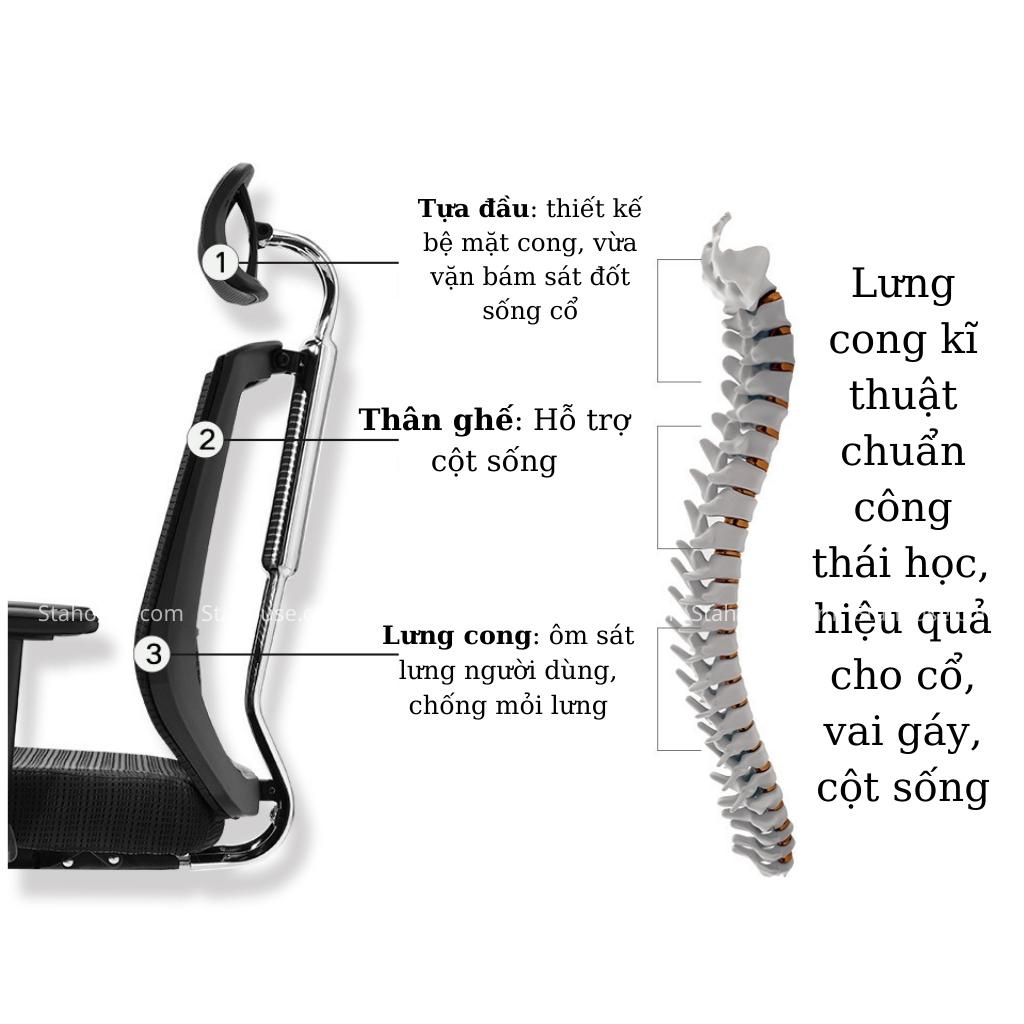 Ghế Công Thái Học Văn Phòng Ngả Lưng Thư Giãn, Nệm Bọc Mút Xốp Cao Cấp Stahouse Official Chair HN GVP J098