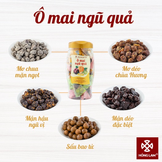 Ô Mai (Xí Muội) Ngũ Quả Hồng Lam - Loại đặc biệt nhiều vị - Hộp, gói (320g, 400g)