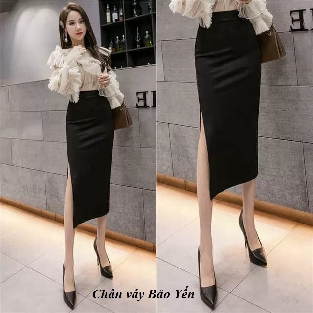 Chân váy dài form bút chì màu đen xẻ sườn(sẵn size) - M70