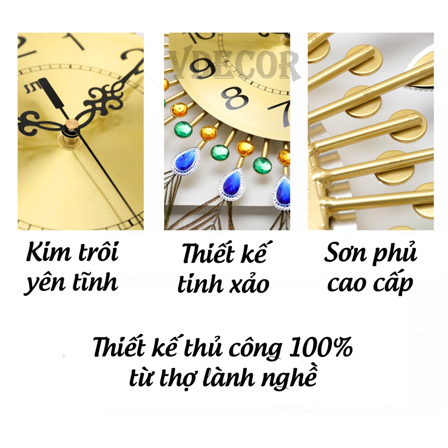 Đồng hồ treo tường Vdecor Chim Công mang lại không gian hiện đại, sang trọng kim trôi 1852