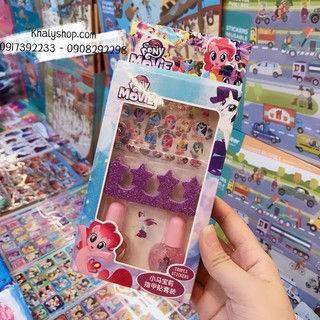 Set sơn móng tay + nail sticker hình ngựa Pony màu tím và màu hồng cho trẻ em bé gái  - 24NMLP110E, 24NMLP110F