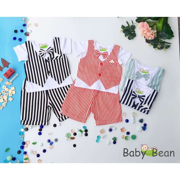 Set Gile Cotton Kẻ Sọc Đính Nơ Hàn Quốc Bé Trai BabyBean