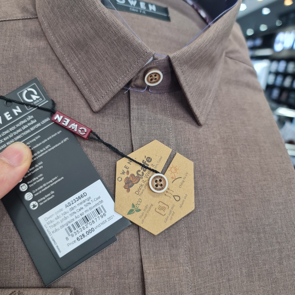 Áo Sơ Mi Nam Dài Tay Owen AS23366D Somi Công Sở Cao Cấp Màu Nâu Đậm Melange Dáng Ôm Không Túi Vải Cafe Mềm Mát Khử Mùi | BigBuy360 - bigbuy360.vn