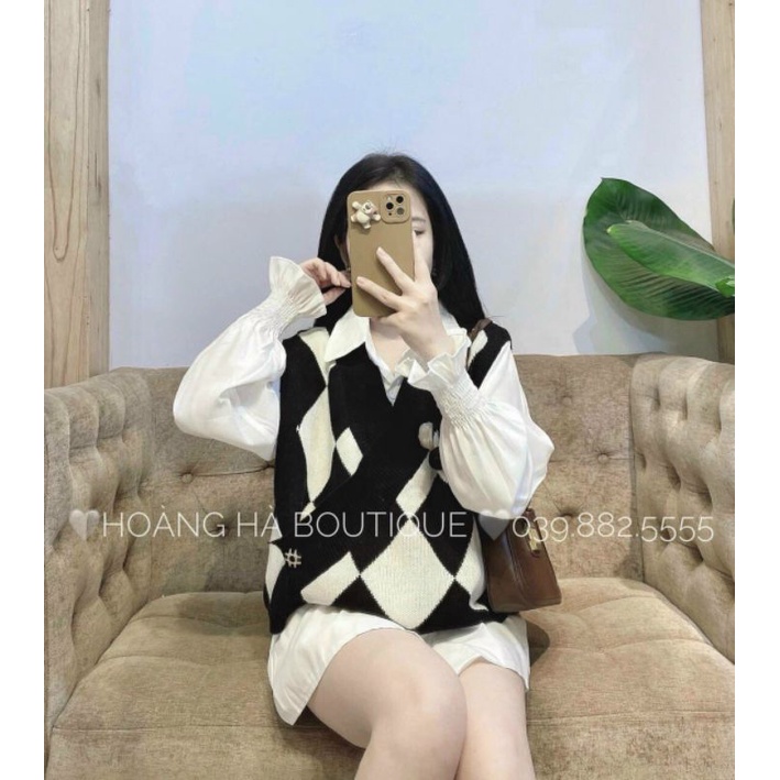 Áo len gile ô trám khuy chéo hàng QCL1
