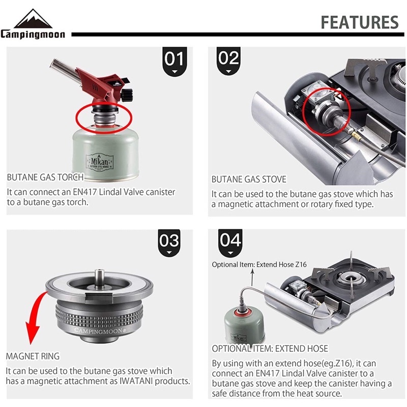 Phụ kiện đầu chuyển bình gas mini  Campingmoon Z13M  - dùng cho Soto ST-310