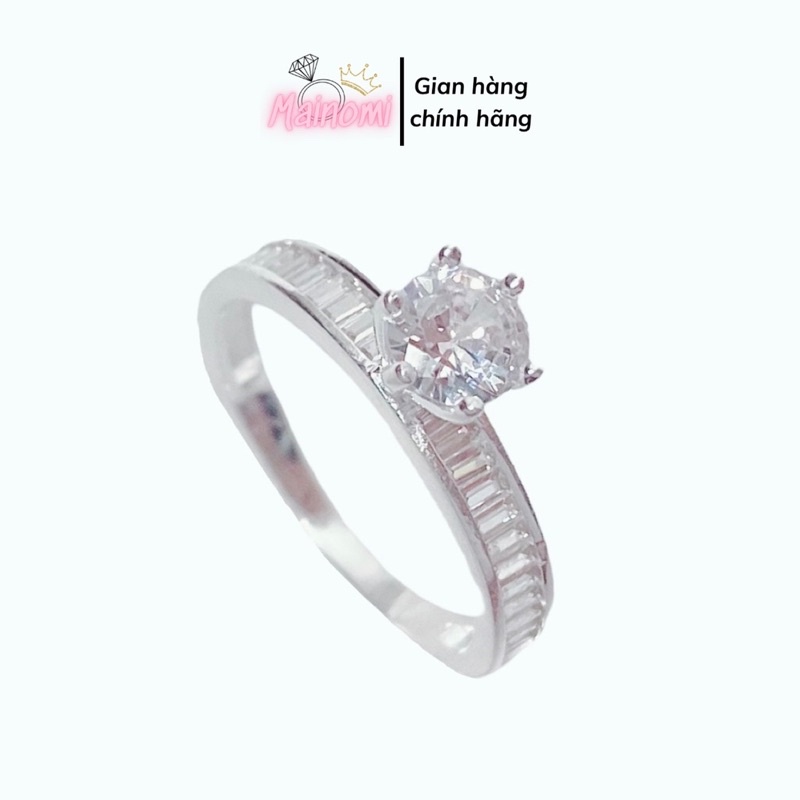 Nhẫn nữ bạc ta đá chủ 6ly viền đá ép sáng bóng Mainomi Shop Bạc Xinh