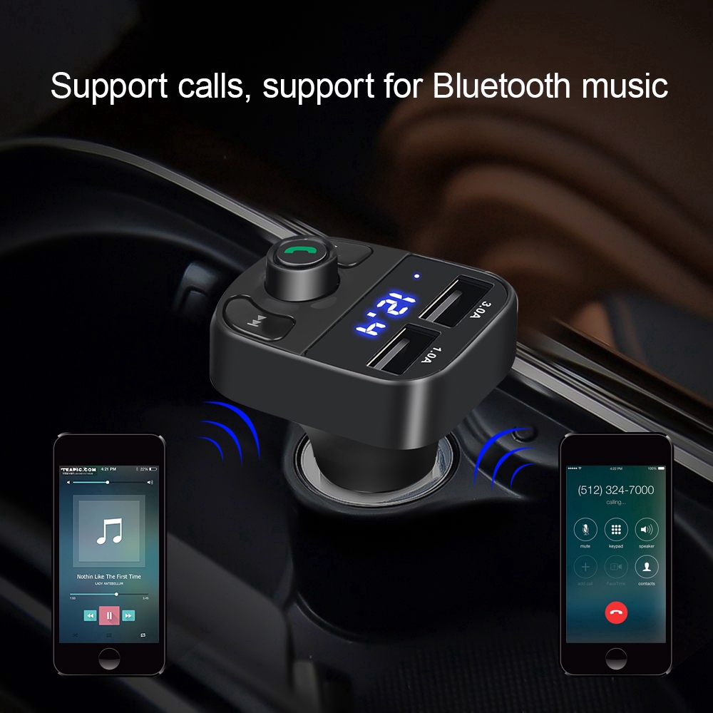 Thiết bị thu phát Bluetooth phát nhạc và đài FM với 2 cổng sạc USB cho xe ô tô