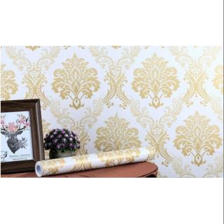 Cuộn 10m giấy dán tường hoa văn vàng - 10m decal dán tường hoa văn vàng sang trọng