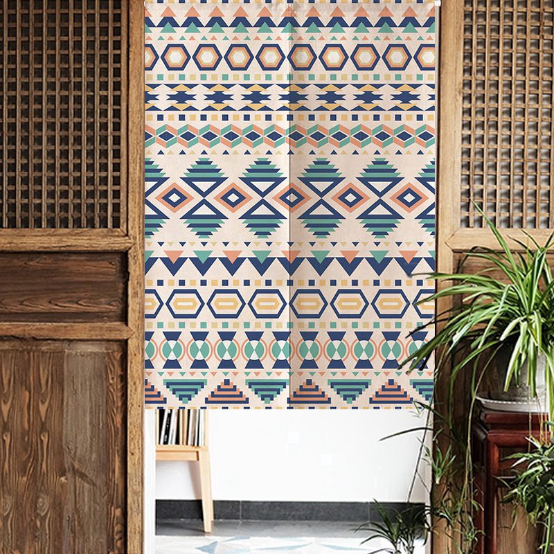 Ethnic Fabric Door Curtains Kitchen Grid Half Curtain Door Partition Curtain