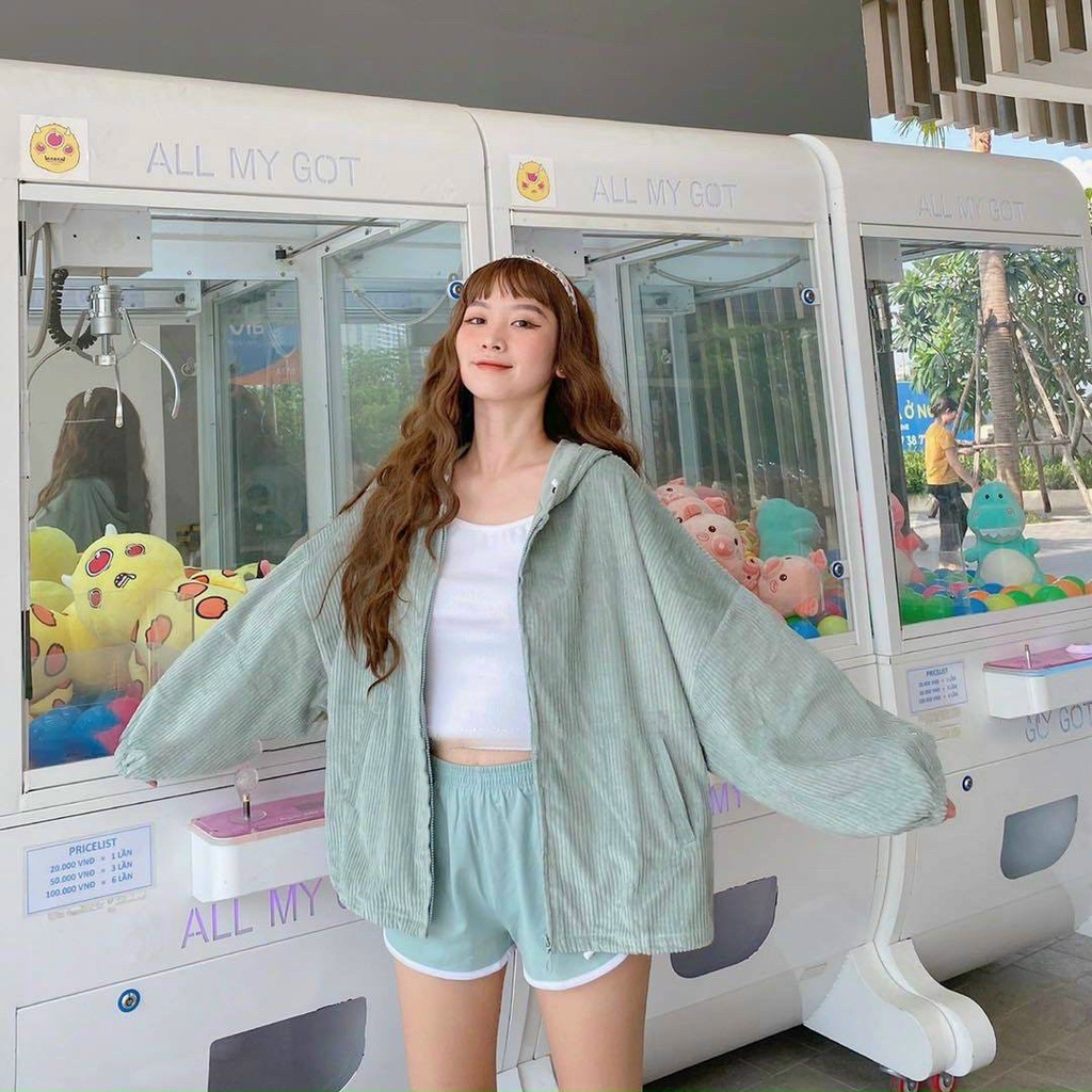 Áo Khoác Nhung Tăm 1 Lớp Nón To Che Nắng Cực Tốt_Mẫu Cực Hót Trend_TP"
