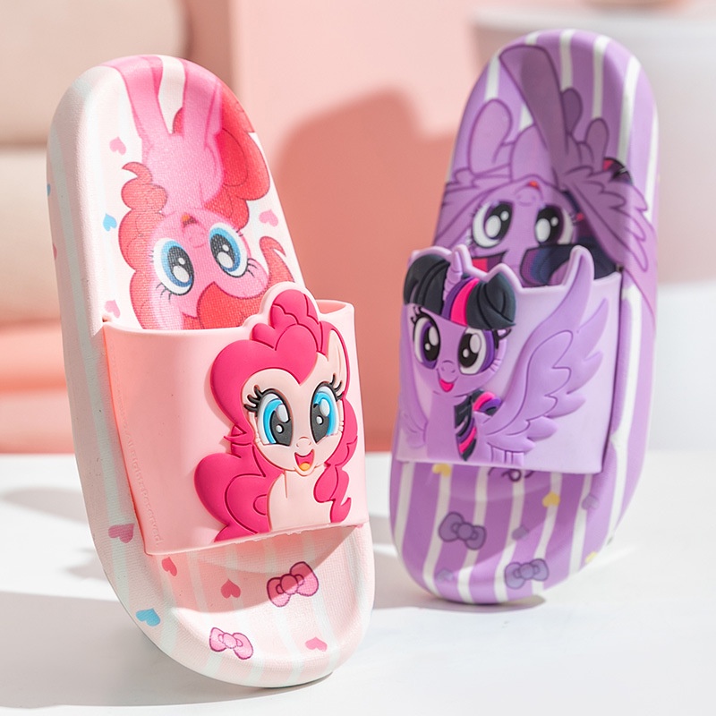 Dép quai ngang little Pony kẻ sọc cho bé gái, dép lê ngựa pony xinh đẹp chống trượt Tulastore