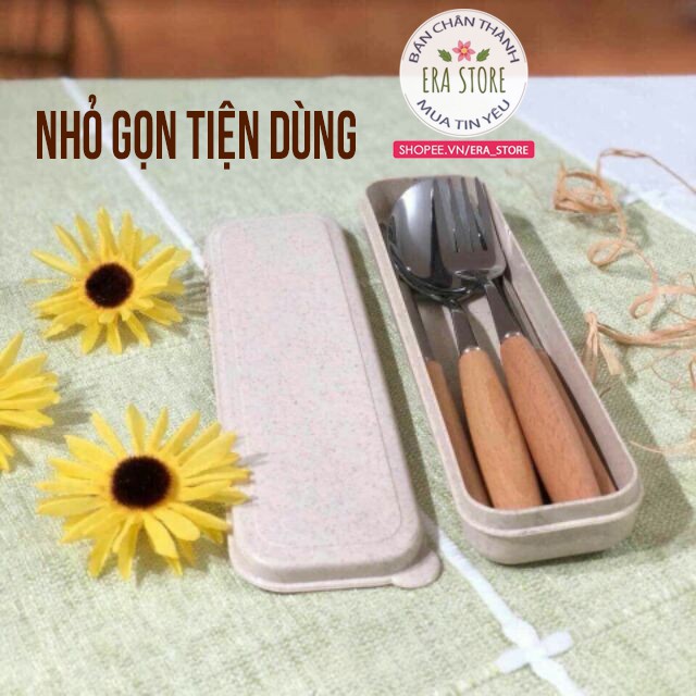 [LOẠI TỐT] Bộ 3 dụng cụ đũa thìa dĩa inox không gỉ tay gỗ văn phòng tiện lợi dễ dàng vệ sinh an toàn cho sức khỏe