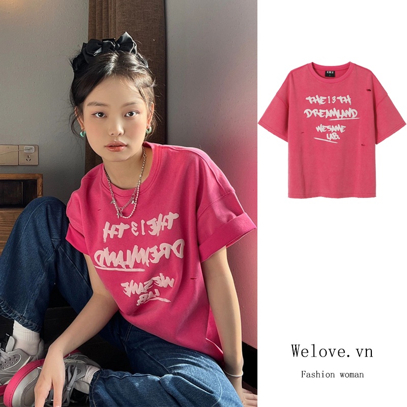 Áo Thun Tay Ngắn Cổ Tròn In Chữ Thời Trang Dành Cho Nữ