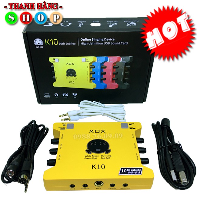 Bộ sound card k10 2020 phiên bản kỷ niệm 10 năm hãng ra dòng xox- Sound card k10 bản tiếng anh đã kèm dây live stream