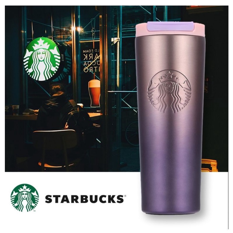 Ly, cốc, bình giữ nhiệt Starbucks màu gradient,ombre hồng tím 437ml Grande ảnh thật