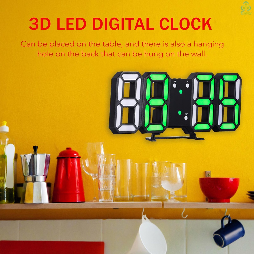 [Hàng Mới]Đồng hồ báo thức điện tử đèn LED 3D màu đen hồng treo tường