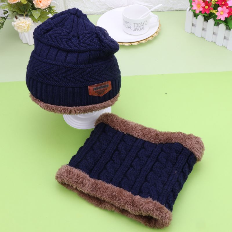 Mũ Len Dệt Kim Dày Dặn Giữ Ấm Mùa Đông Kèm Khăn Choàng Cổ Thời Trang Mới Cho Bé