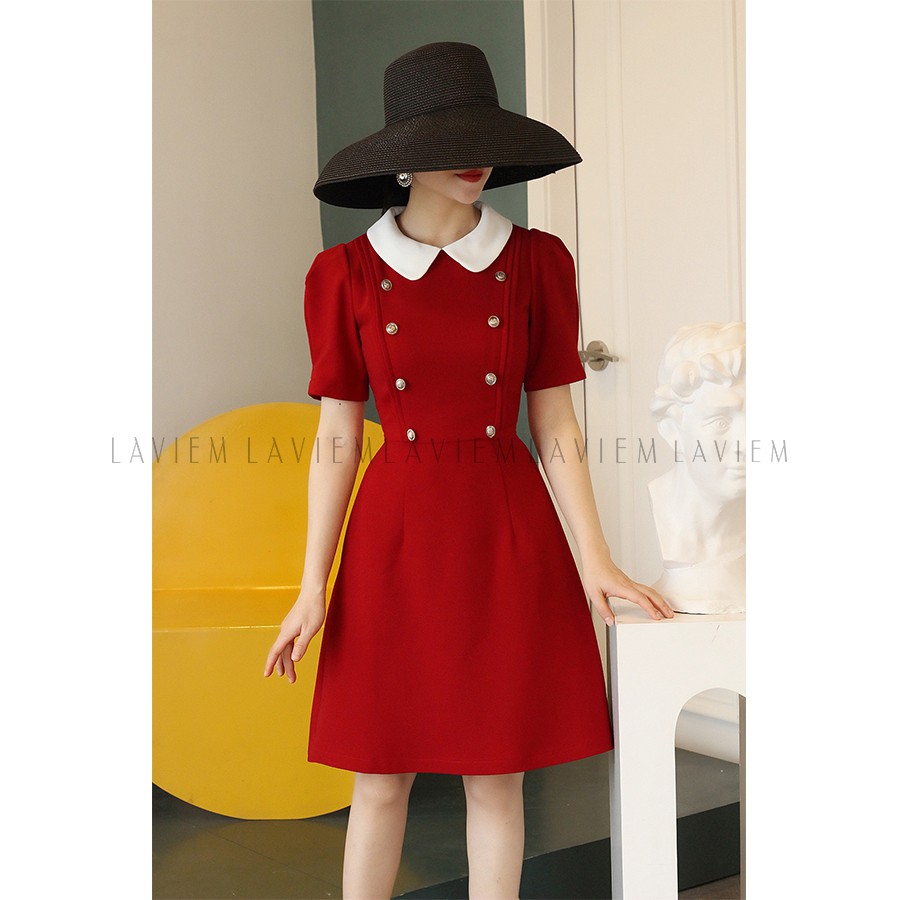 LAVIEM - Đầm đỏ cổ sen trắng Ceci | BigBuy360 - bigbuy360.vn