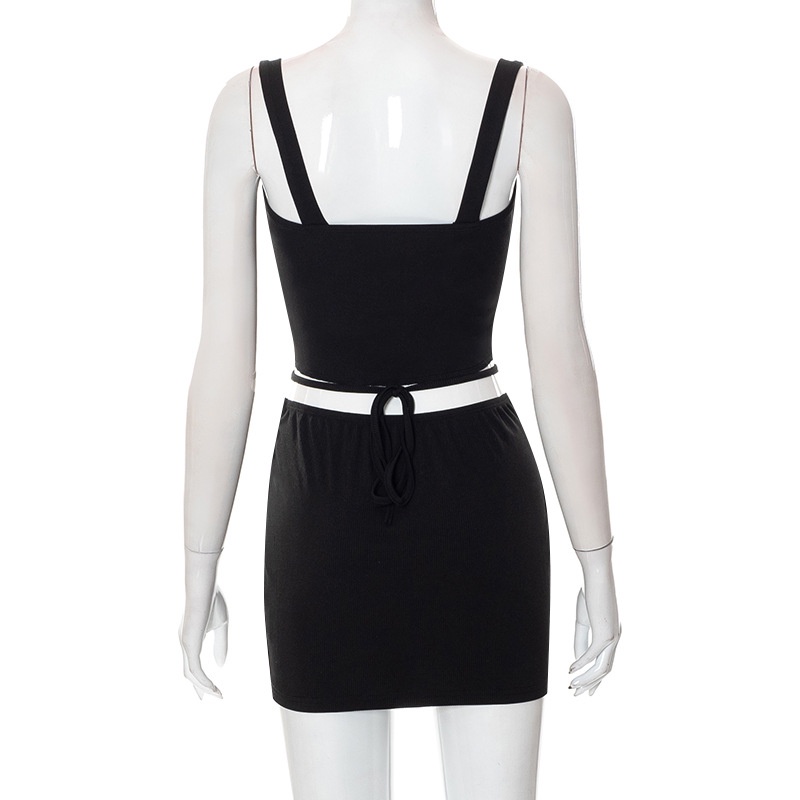 Fashion Women's Strap Lace Up Tank Top &amp; Midi Wasit Slim Skirt Set