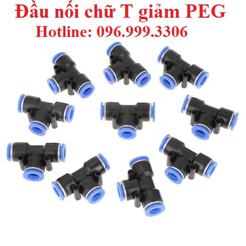 Đầu nối PEG chữ T giảm, T thu, T chuyển đổi kích thước ống khí nén, phun sương, chịu được áp suất cao, hàng xịn, giá sỉ