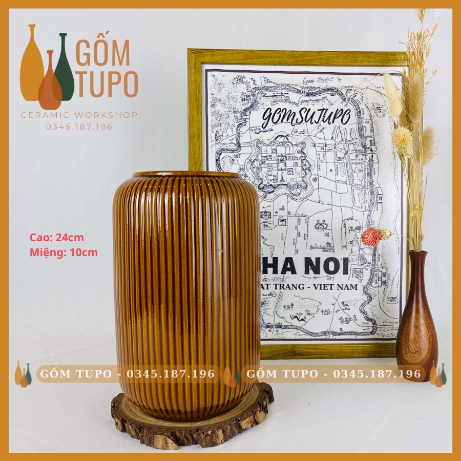 Bộ 3 Bình Gốm Decor - Men Nâu THỔ - gomtupo - Gốm TUPO, Lọ Hoa Gốm Sứ Bát Tràng