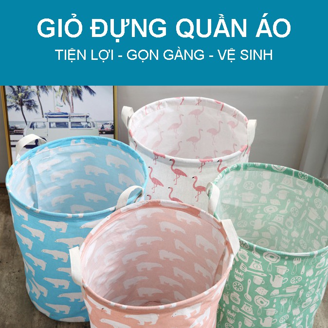 [Mua 4 tặng 1] Giỏ vải đựng quần áo, sọt vải đựng quần áo, túi vải đựng quần áo chống thấm họa tiết siêu đẹp 2021