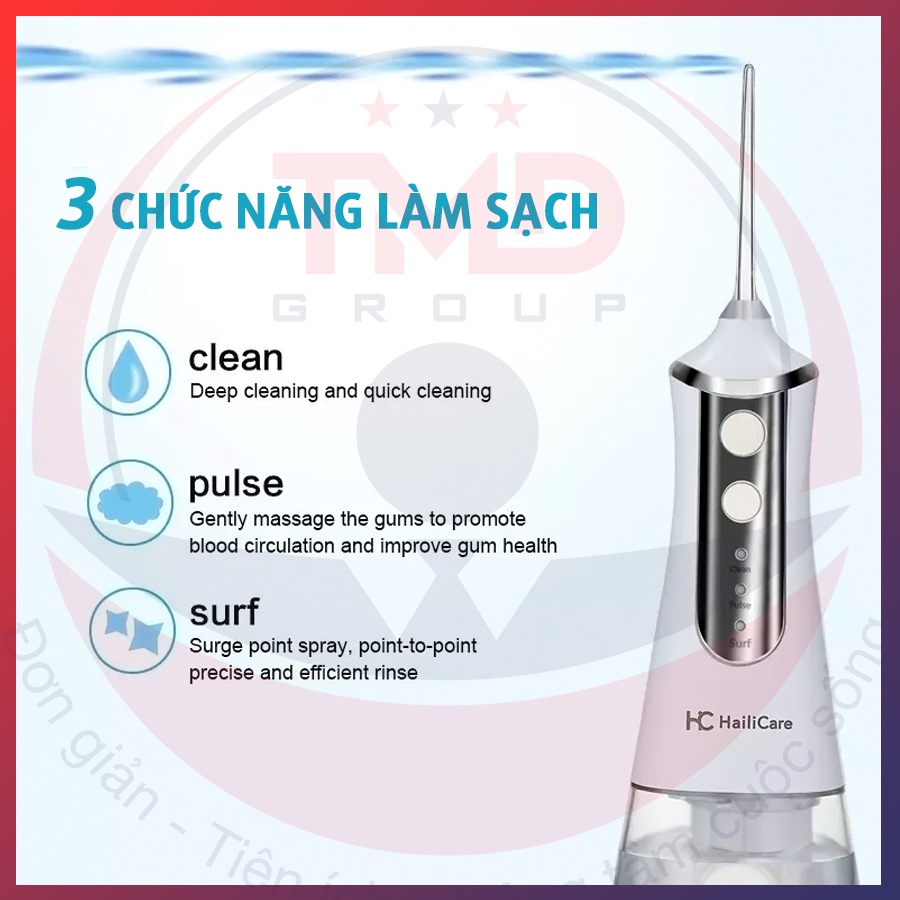 Máy tăm nước cầm tay TMD GROUP dung tích 350ml Công suất cực mạnh loại bỏ mọi thức ăn thừa, mảng bám trên răng