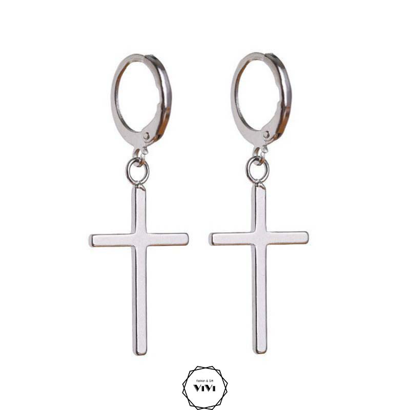 Bông tai bạc khuyên tròn Thánh Giá Jeaz – Khuyên tai ViVi_Gift