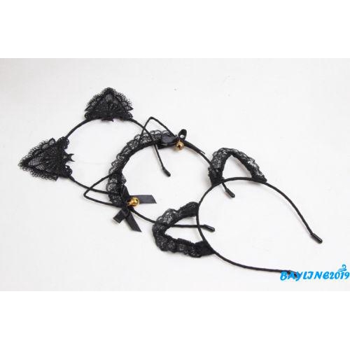 Cài Tóc Tai Mèo Vải Ren Màu Đen Thời Trang Cho Phụ Nữ