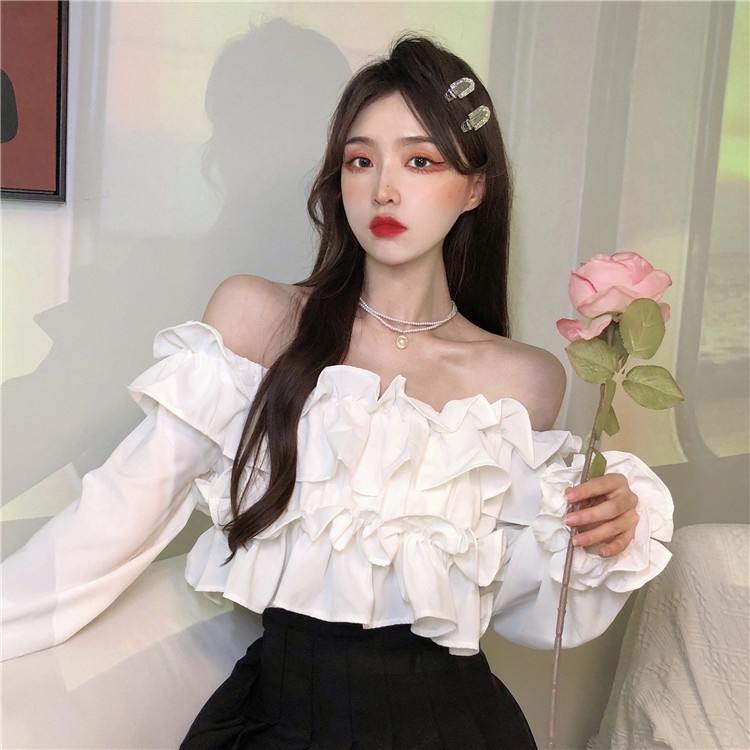 Áo sơ mi croptop kiểu gợn sóng