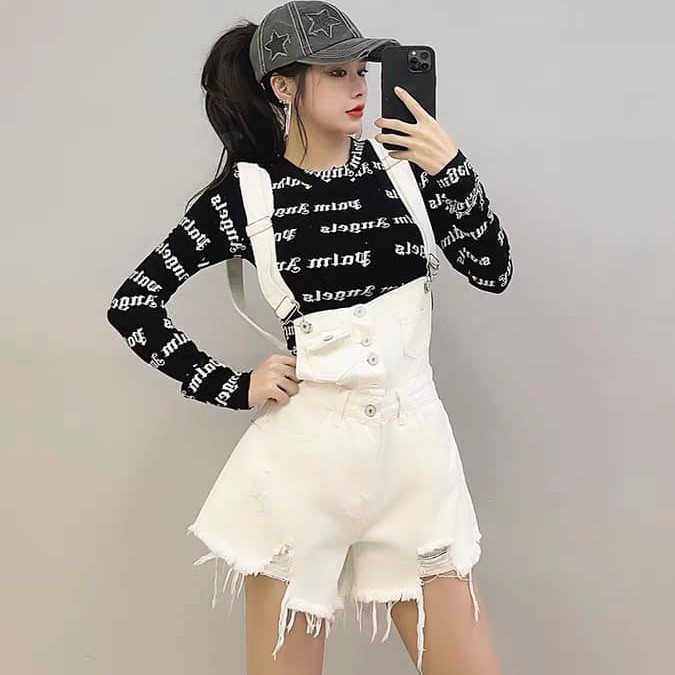 (QUÀ TẶNG LÀ SỮA TẮM) yếm quần short nữ  rách gấu, dáng ôm, , cá tính,bền đẹp, yếm kaki, ulzzang,XUONGMAYHANOI.2