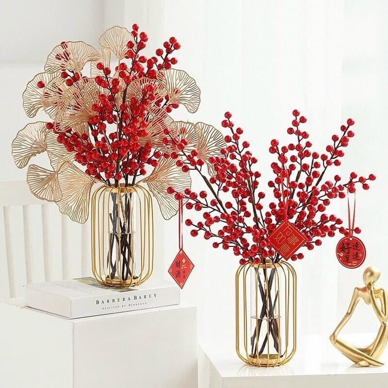 Hoa Giả - 1 Cành Đào Đông giả Havi 80cm 12 nhánh  trang trí nhà cửa tinh tế, sang trọng, quý phát hút tài lộc