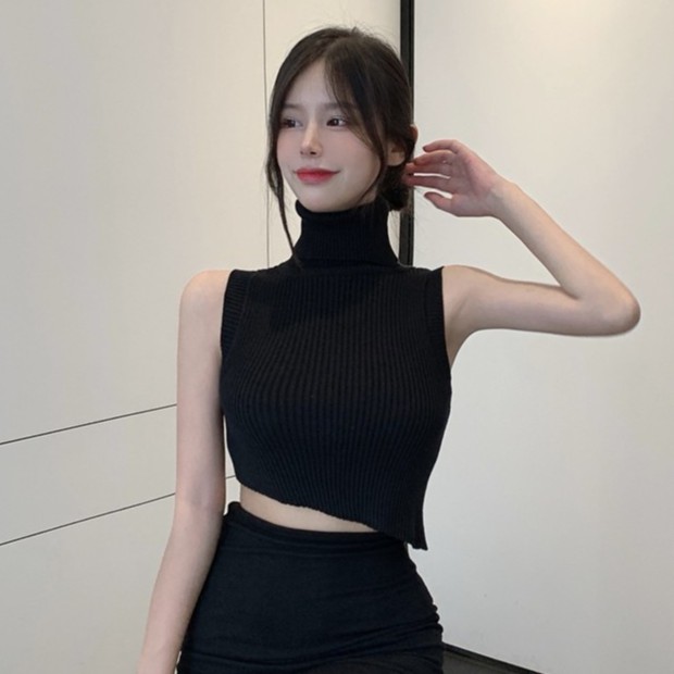 QADCOL Áo Croptop Dệt Kim Cổ Cao Ôm Dáng Thời Trang Cho Nữ