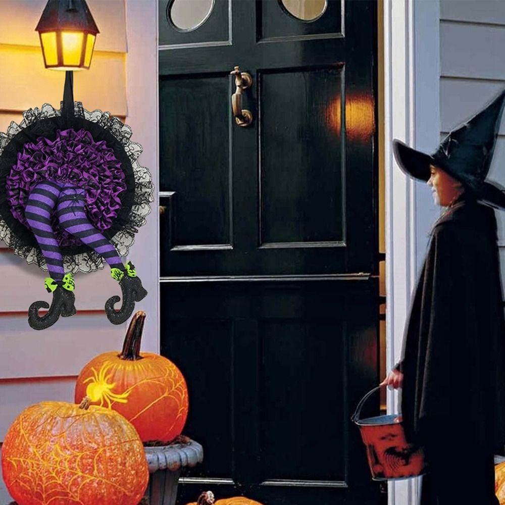 YIYU 1 Vòng Hoa Treo Trang Trí Viền Ren Màu Cam / Tím Xinh Xắn