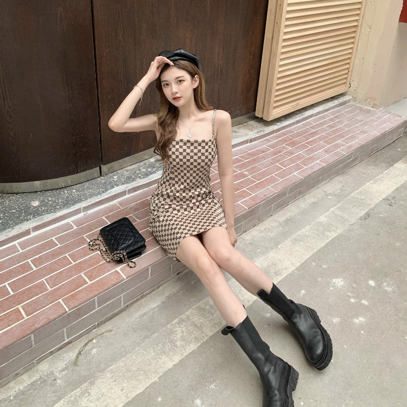 SUXI Đầm Hoạ Tiết Hình Học Thiết Kế Đơn Giản Hợp Thời Trang