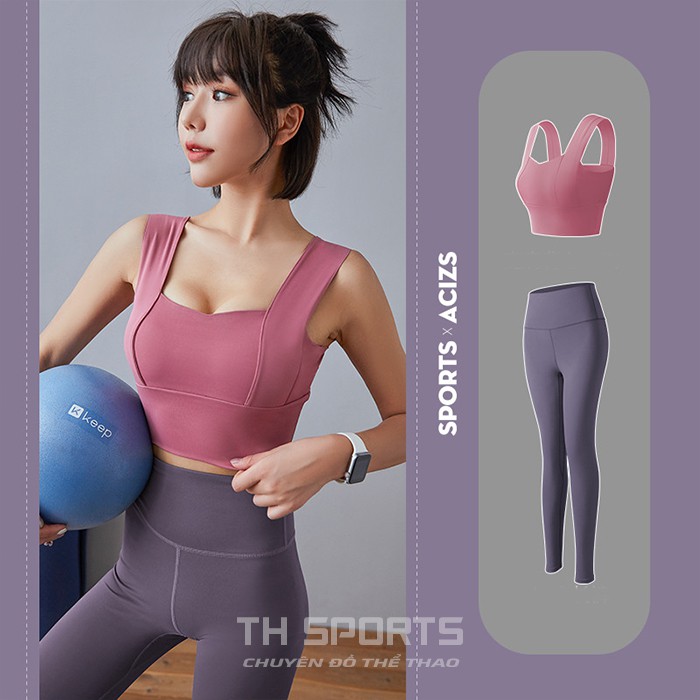 Bộ tập gym yoga earobic cho nữ - Đồ tập gym gym nữ có lót ngực chống sốc khi tập luyện TH Sports