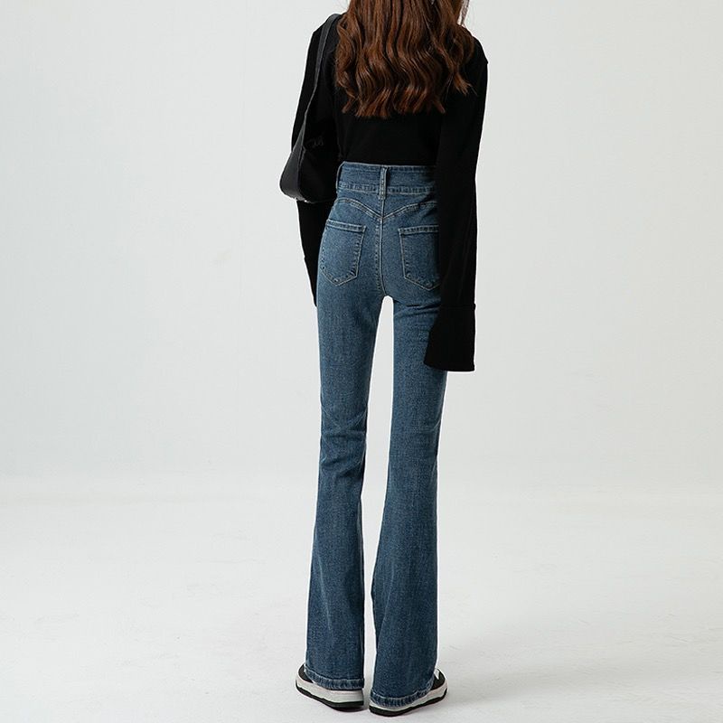 Quần Jean Ống Loe Lưng Cao Dáng Ôm Dễ Phối Đồ Thời Trang Mùa Xuân Mới 2022 Cho Bạn Gái