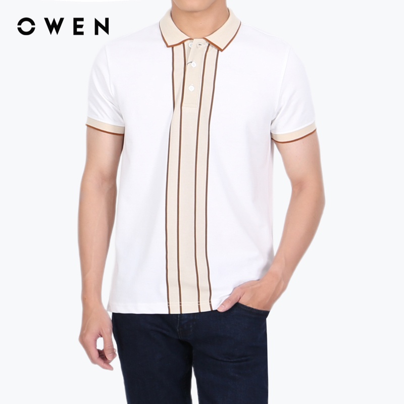 Áo polo ngắn tay Nam Owen CVC Bodyfit Trắng - APV220348