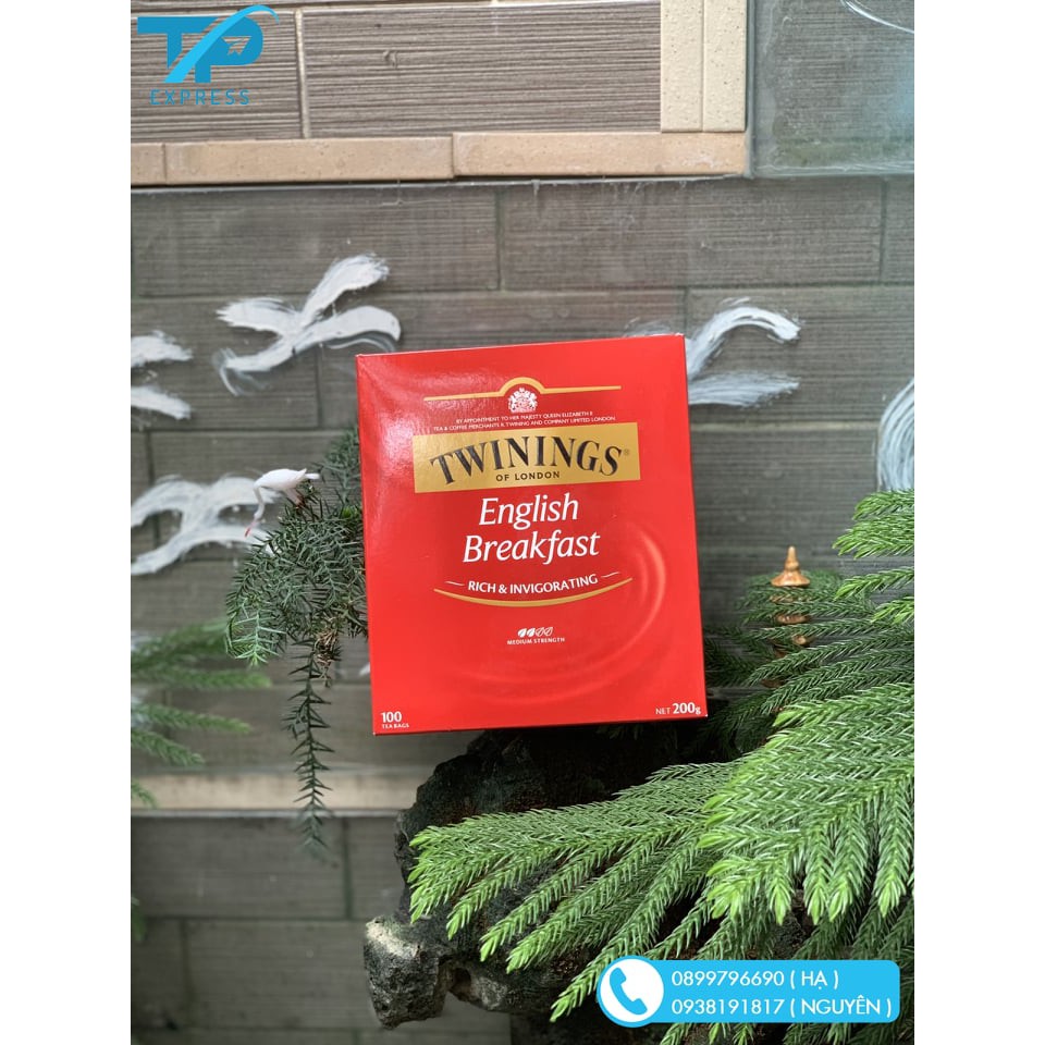 Trà  THƯỢNG HẠNG TWININGS OF LONDON English Breakfast (trà túi lọc làm hồng trà ) hộp 100 gói x 200g