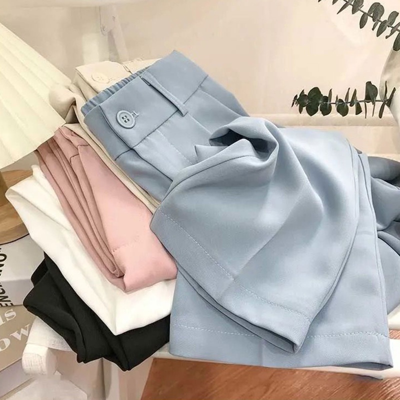 Brroa Quần Dài Tới Mắt Cá Chân Lưng Cao Ống Rộng Màu Trơn Cài Khóa Kéo Đơn Giản Thời Trang Công Sở Mùa Hè Cho Nữ