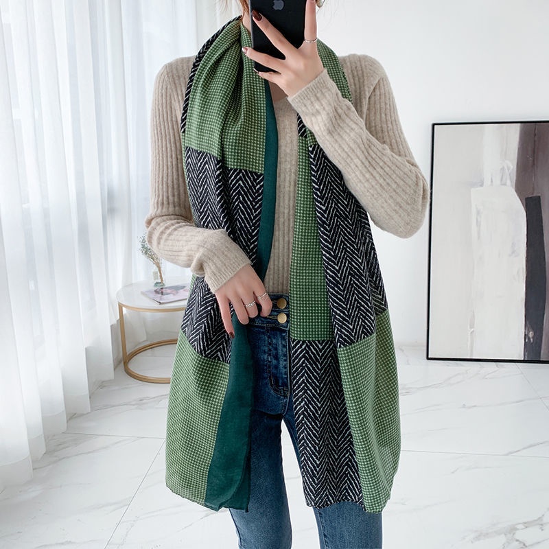Khăn Choàng Cotton Lanh Cao Cấp Họa Tiết Kẻ Sọc Thời Trang Mùa Đông