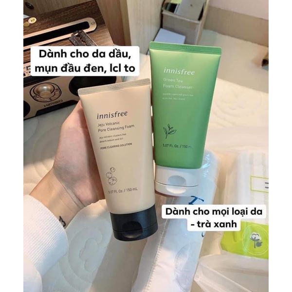 Sữa Rửa Mặt Trà Xanh Innisfree Green Tea Cleansing Foam 150ml và Srm inisfree Tro Núi Lửa Jeju Volcanic Pore