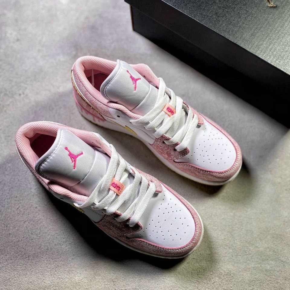 Giày Sneaker nữ, giày thể thao Air Jordan 1 Low Hồng Kem Vảy Sơn, giày JD1 Pink cực hot cho Nữ Full Box 2021