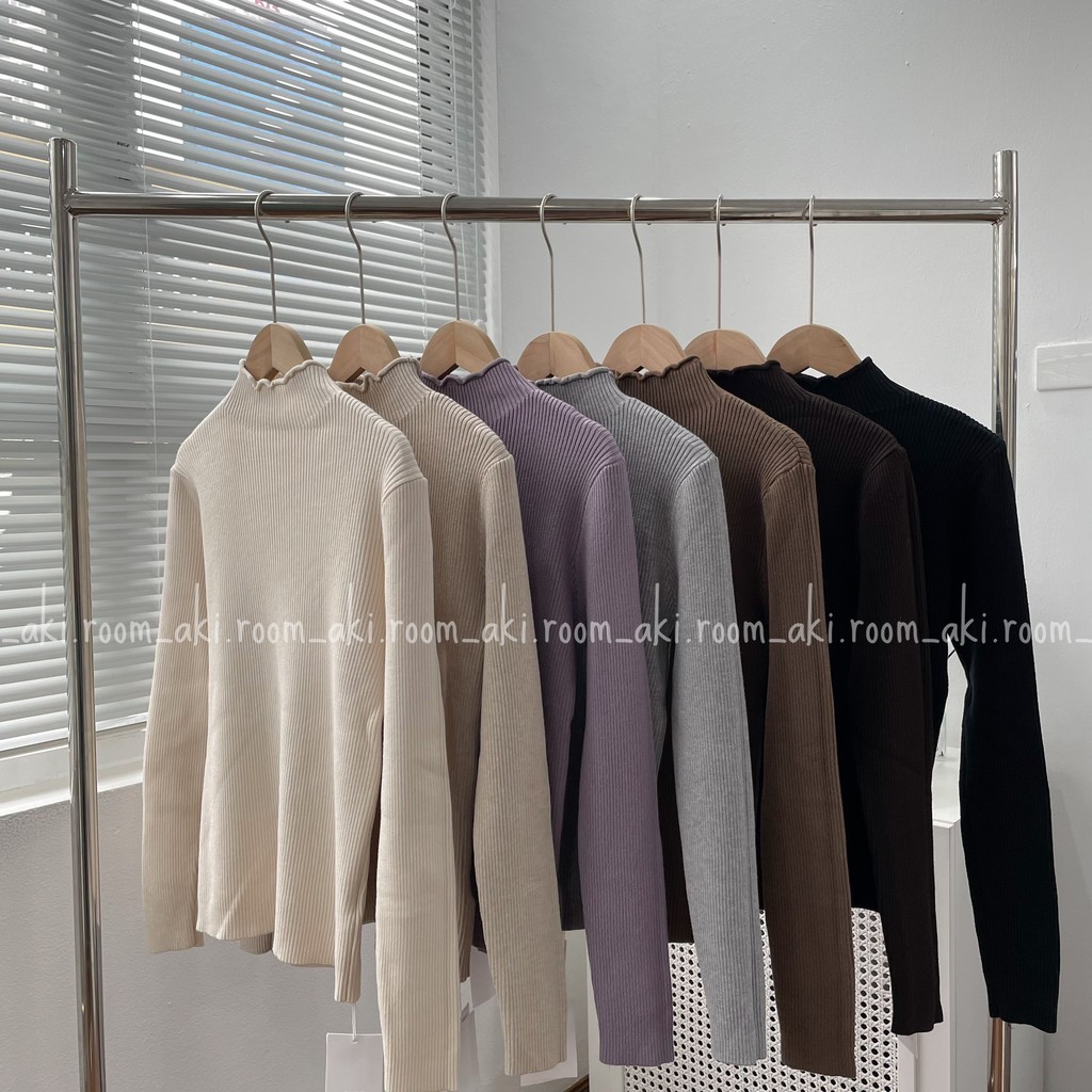 Áo len gân cổ 5 phân cuộn viền xoăn chất đẹp dày dặn 105223