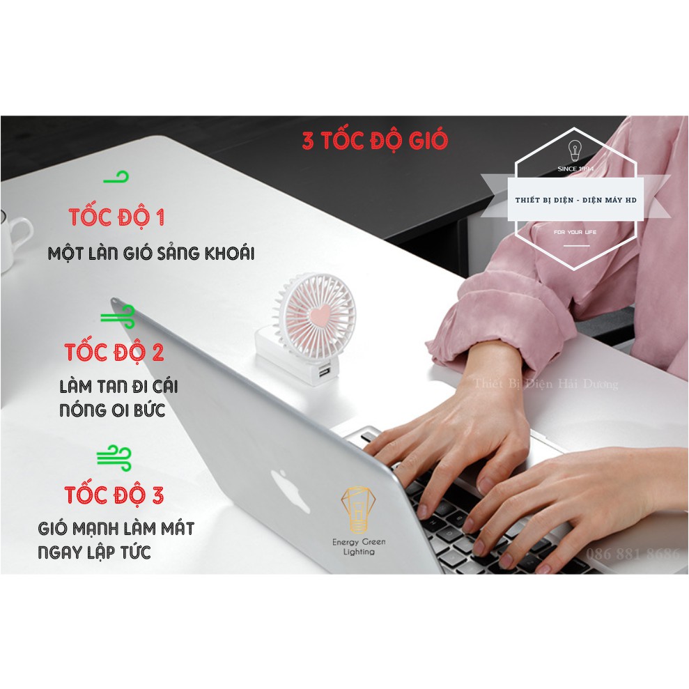 Quạt Mini Cầm Tay Tích Điện FS-i8 - Dây Treo Tiện Lợi - 3 Tốc Độ Gió Siêu Mát - Energy Green Lighting - Bảo Hành 1 Năm