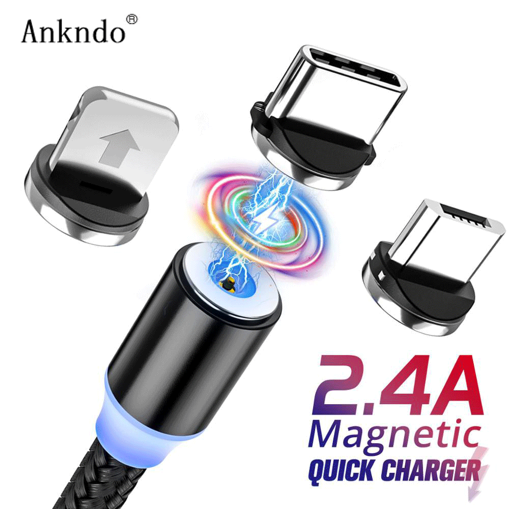 Dây cáp sạc Ankndo 1m/2m có đèn LED chuyên dụng cho iPhone/Samsung/Xiaomi/Huawei